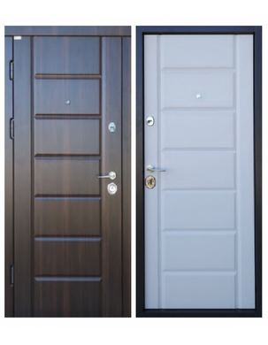 Двері металеві S.A. стандарт "Міра" горіх морений/білий мат